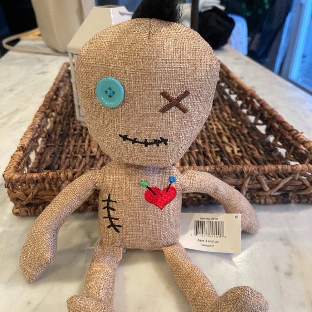 Handcrafted Tan Voodoo Doll with Blue Button Eye